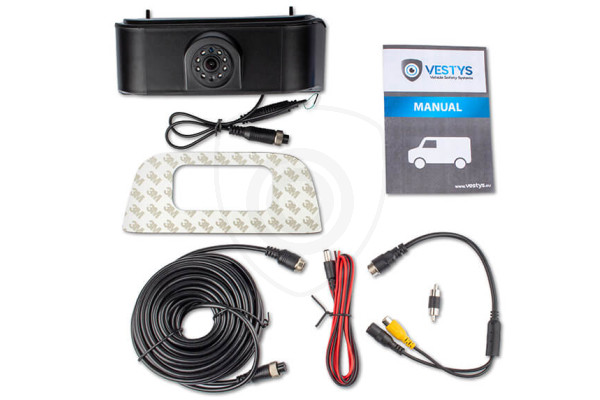 Inhoud van de verpakking van de achteruitrijcamera voor de Nissan NV200 Inhoud van de verpakking van de achteruitrijcamera voor de Nissan NV200