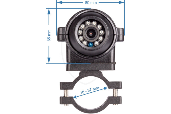 Dodehoekcamera met een houder met een diameter van 45 mm voor montage op een ronde buis Dodehoekcamera met een houder met een diameter van 45 mm voor montage op een ronde buis