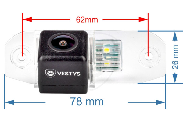 Afmetingen van de achteruitrijcamera voor Volvo S40, S60, S80, V50, V60, V70, XC60, XC70, XC90 en C70 Afmetingen van de achteruitrijcamera voor Volvo S40, S60, S80, V50, V60, V70, XC60, XC70, XC90 en C70