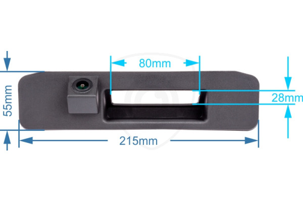 Afmetingen van de Achteruitrijcamera in de handgreep van de achterklep Afmetingen van de Achteruitrijcamera in de handgreep van de achterklep