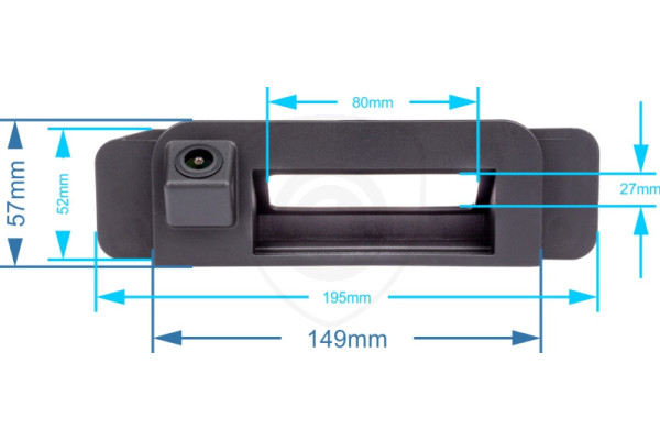 Afmetingen van de achteruitrijcamera in de handgreep van de achterklep Afmetingen van de achteruitrijcamera in de handgreep van de achterklep