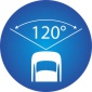 Symbool dat de kijkhoek van 120 graden van de camera weergeeft