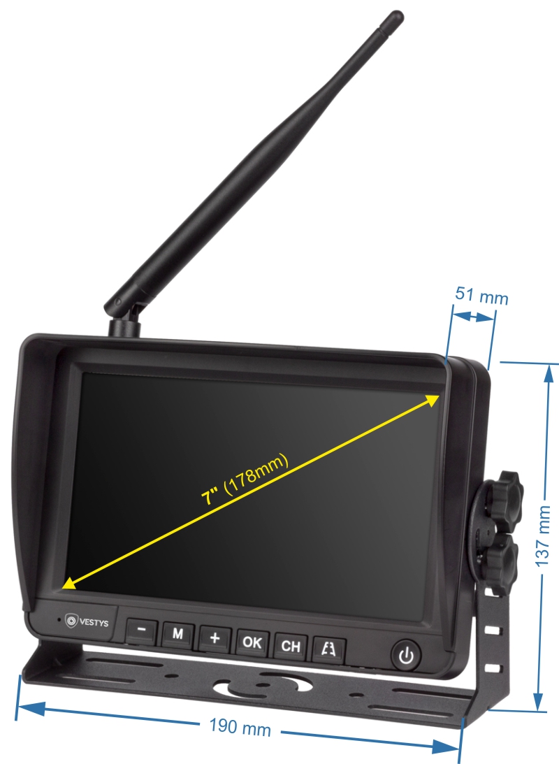 draadloze wifi-solar-set achteruitrijcamera ahd afmetingen 7-inch-set
