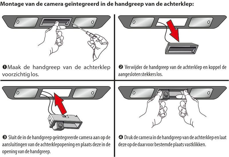 installatie van een parkeercamera in de handgreep van de achterklep installatie van een parkeercamera in de handgreep van de achterklep