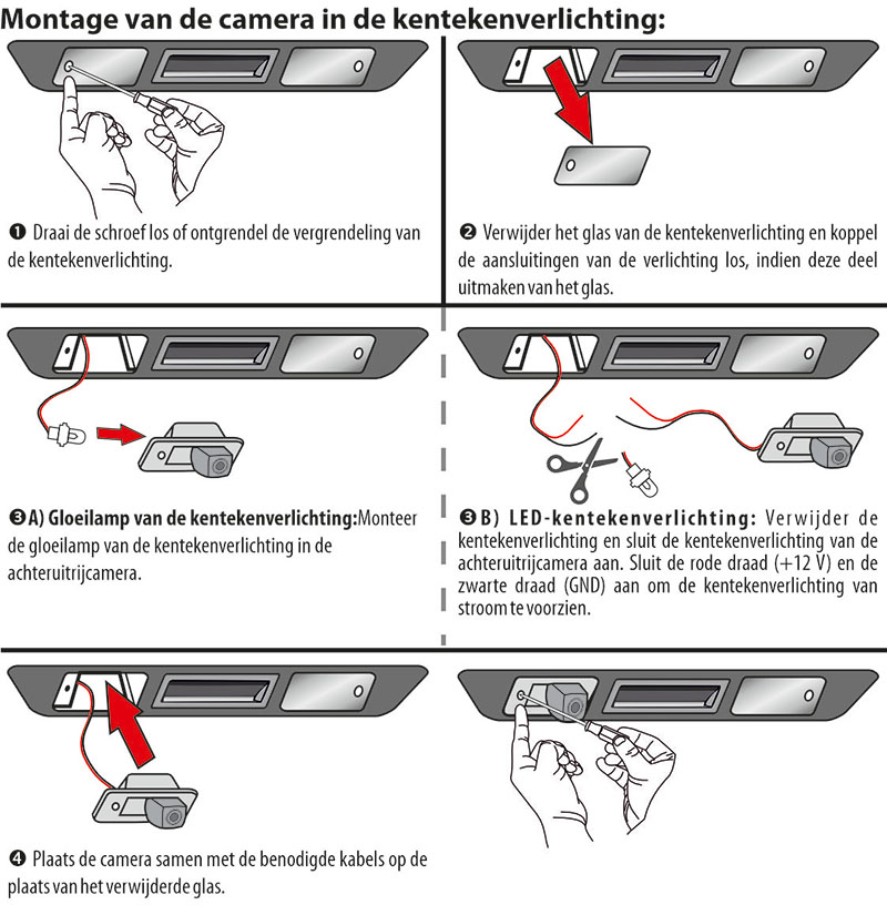 installatie van een achteruitrijcamera in de kentekenverlichting installatie van een achteruitrijcamera in de kentekenverlichting